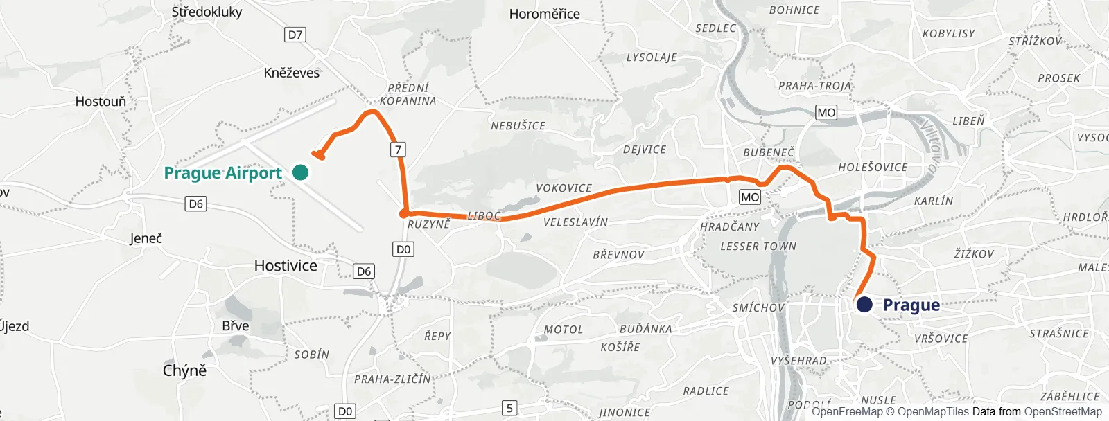 Mapa do percurso: Prague Airport – Prague