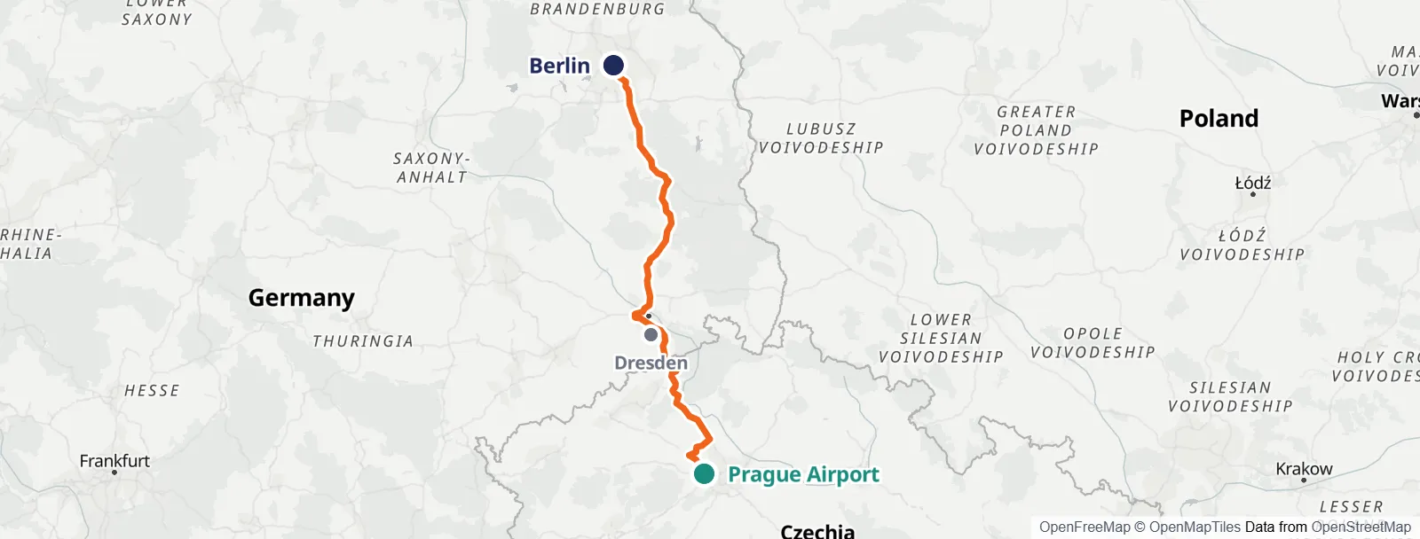 Mapa do percurso: Prague Airport – Dresden – Berlin