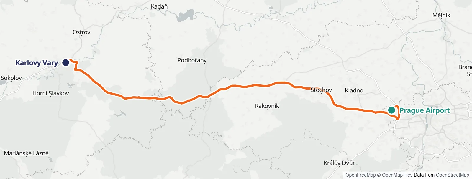 Mapa do percurso: Prague Airport – Karlovy Vary