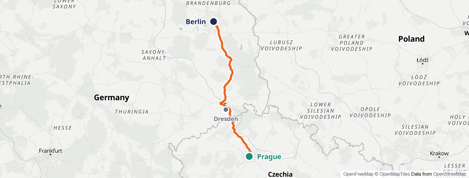Mapa do percurso: Prague – Dresden – Berlin