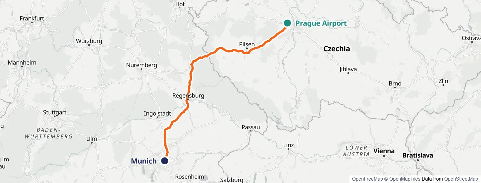 Mapa do percurso: Prague Airport – Munich