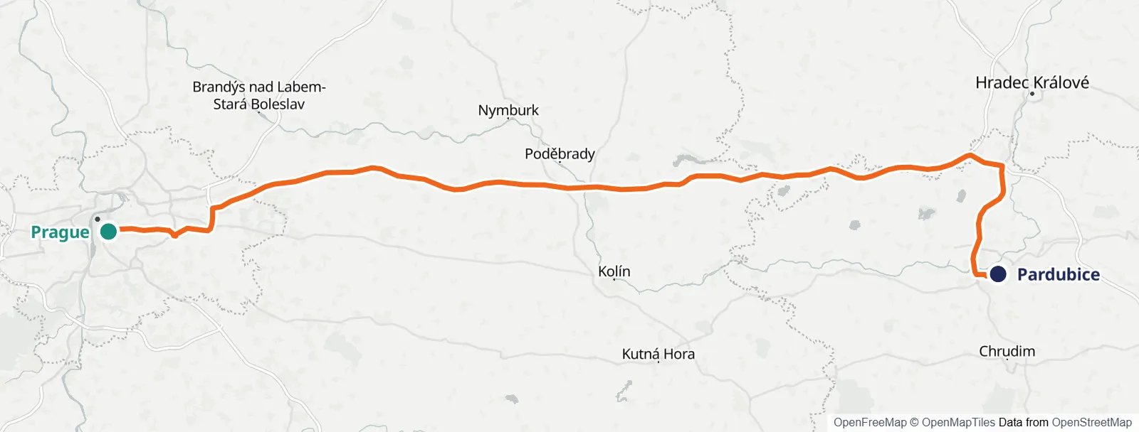 Mapa do percurso: Prague – Pardubice